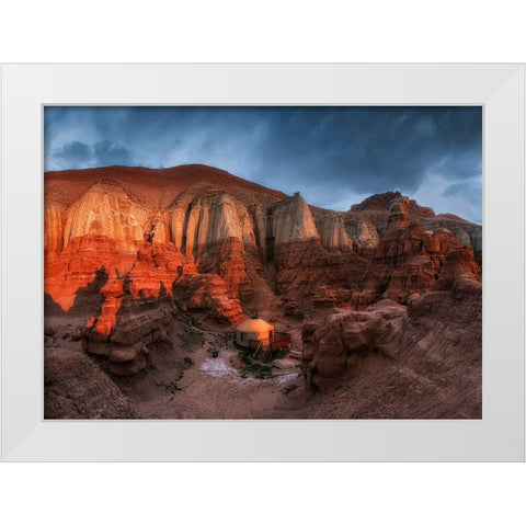 Yurt In The Canyon White Modern Wood Framed Art Print by Xu, Mei