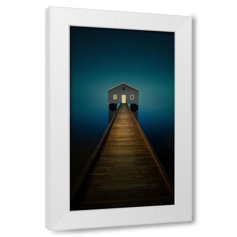 Little blue boathouse in Perth White Modern Wood Framed Art Print by Zhen Yu, James