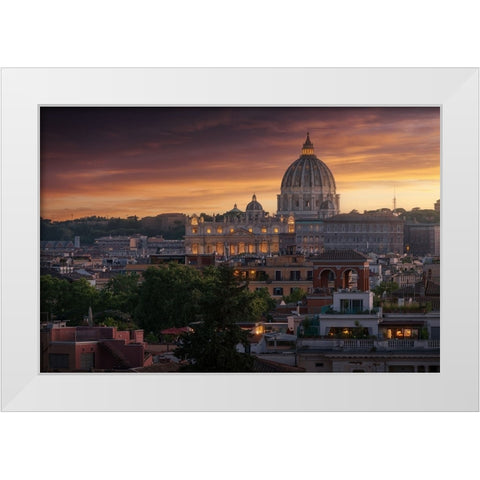 Vatican Sunset White Modern Wood Framed Art Print by Parejo, Jose