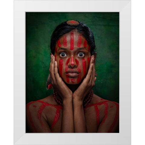 Tribal Fear White Modern Wood Framed Art Print by Chattopadhyay, Debasish
