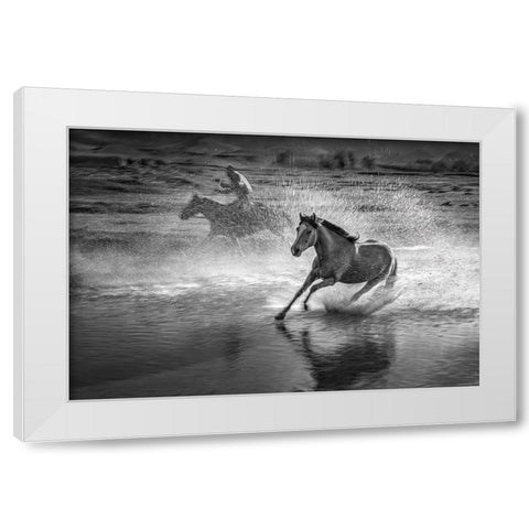 Running Horses White Modern Wood Framed Art Print by Zhang, Anna