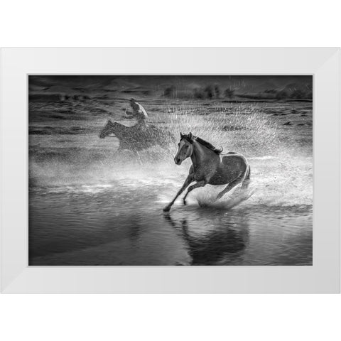 Running Horses White Modern Wood Framed Art Print by Zhang, Anna