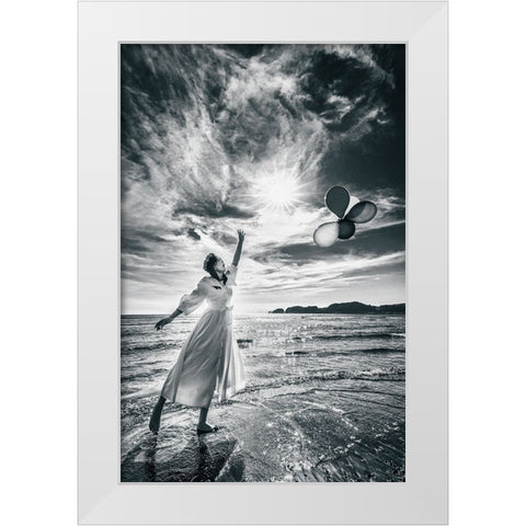 Release The Balloons White Modern Wood Framed Art Print by Iino, Ken-Ichi
