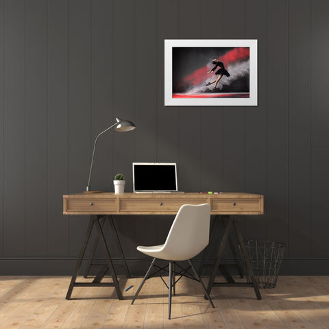 Ballerina Red n White White Modern Wood Framed Art Print by Suhardjo, Lisdiyanto