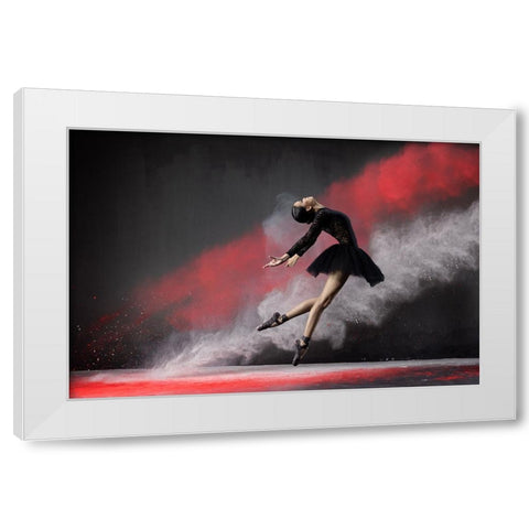 Ballerina Red n White White Modern Wood Framed Art Print by Suhardjo, Lisdiyanto