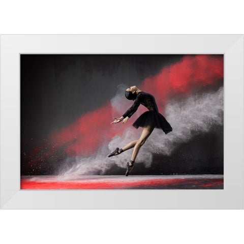 Ballerina Red n White White Modern Wood Framed Art Print by Suhardjo, Lisdiyanto