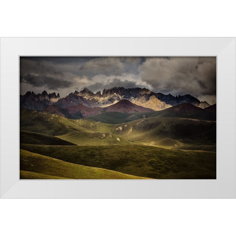 Bayan Har Mountains Sunset White Modern Wood Framed Art Print by Zhen Yu, James