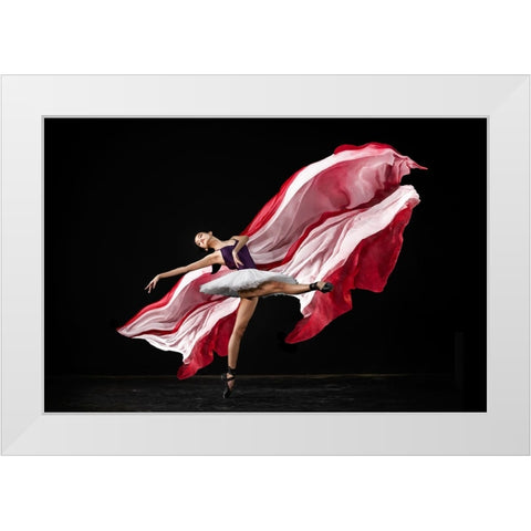 Red And White Balerina White Modern Wood Framed Art Print by Setiadi, Ajar