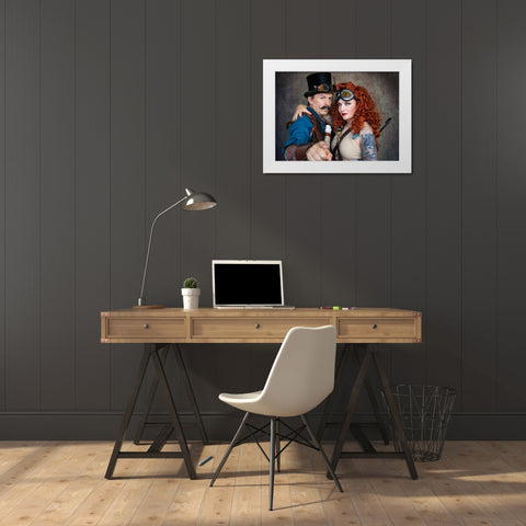 Steampunk Travelers White Modern Wood Framed Art Print by Springgay, Daniel