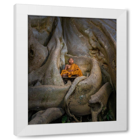 Pray White Modern Wood Framed Art Print by Fifi, Magdalena