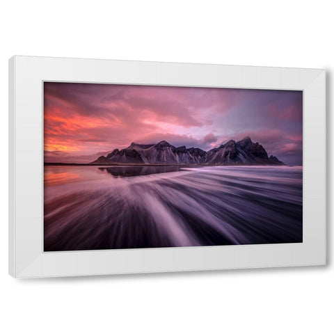 Vestrahorn Sunset White Modern Wood Framed Art Print by Zhen Yu, James