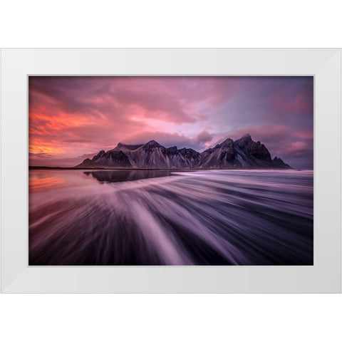 Vestrahorn Sunset White Modern Wood Framed Art Print by Zhen Yu, James