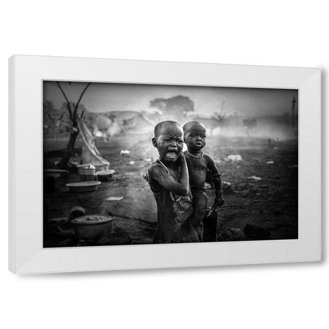 Crying Child Mundari-South Sudan White Modern Wood Framed Art Print by Yosifov, Svetlin