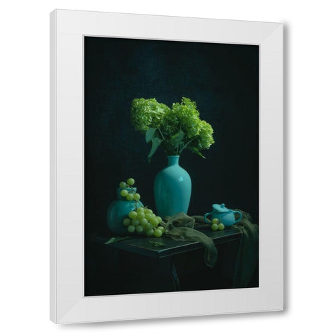 Green Hydrangea And Grape White Modern Wood Framed Art Print by Jacobs, Lydia