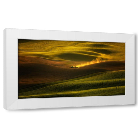 A Tractor In The Palouse Wheat Fields White Modern Wood Framed Art Print by Zhang, Joan