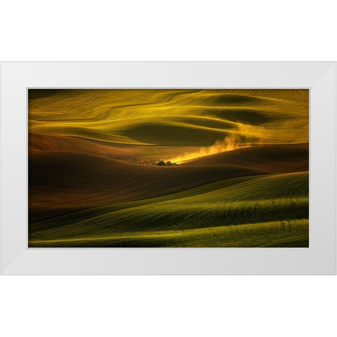 A Tractor In The Palouse Wheat Fields White Modern Wood Framed Art Print by Zhang, Joan
