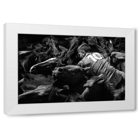 Mounted The Horse (A Rapa Das Bestas) White Modern Wood Framed Art Print by Pascual Buye, Santiago
