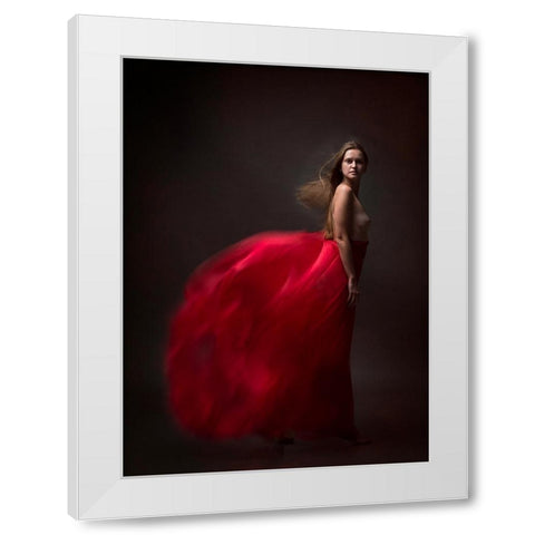 Red With The Wind. White Modern Wood Framed Art Print by Raskin, Moris