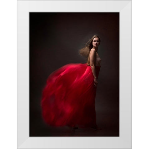 Red With The Wind. White Modern Wood Framed Art Print by Raskin, Moris