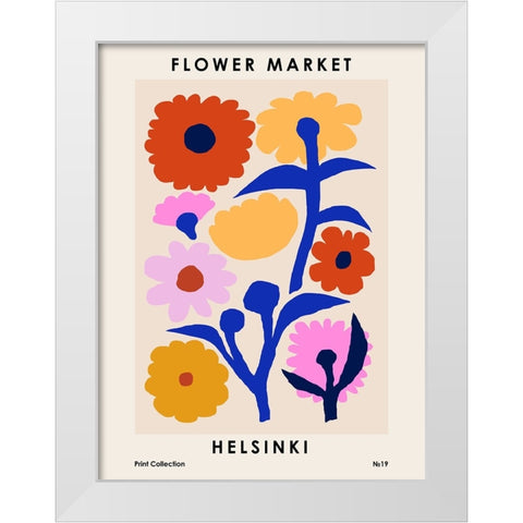Flower Market. Helsinki White Modern Wood Framed Art Print by NKTN