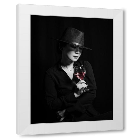 Woman And Wine White Modern Wood Framed Art Print by Wang, Jeff
