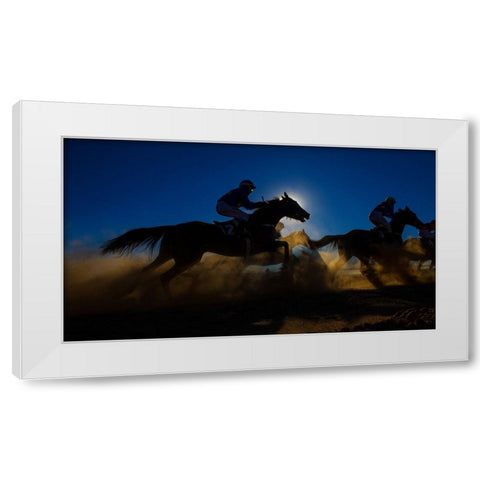 Horse Racing Through The Dust White Modern Wood Framed Art Print by Lee Chapman, Sharon
