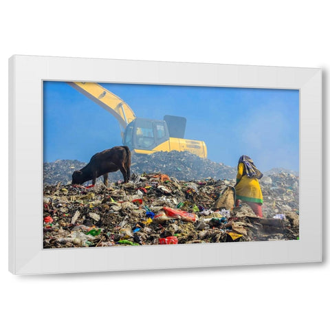 The Children Collect Recyclable Materials White Modern Wood Framed Art Print by Amdad Hossain, Muhammad