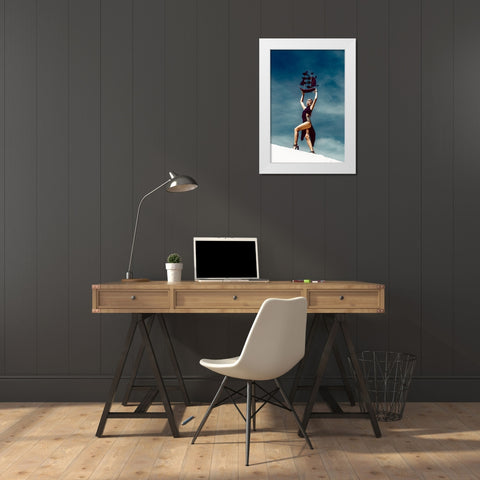 IM Standing In The Desert-Waiting For My Ship To Come In White Modern Wood Framed Art Print by Bolgov (Axe), Ruslan