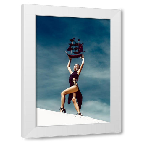 IM Standing In The Desert-Waiting For My Ship To Come In White Modern Wood Framed Art Print by Bolgov (Axe), Ruslan