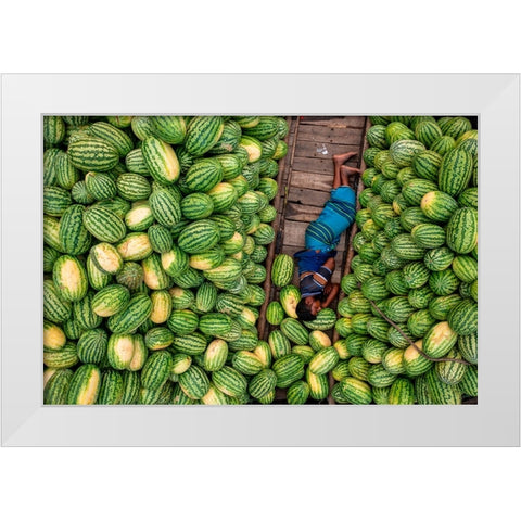 Sleeping On Watermelon Boats White Modern Wood Framed Art Print by Khan Ronnie, Azim