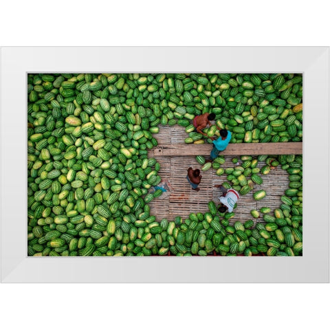 Boats Of Huge Watermelons White Modern Wood Framed Art Print by Khan Ronnie, Azim