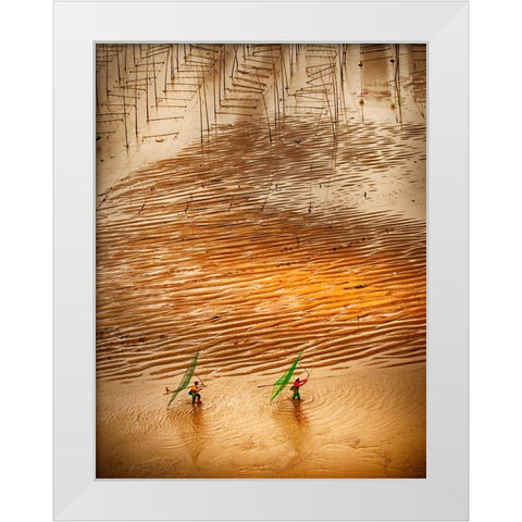 Catching Small Shrimp White Modern Wood Framed Art Print by Muliani Hartojo, Angela