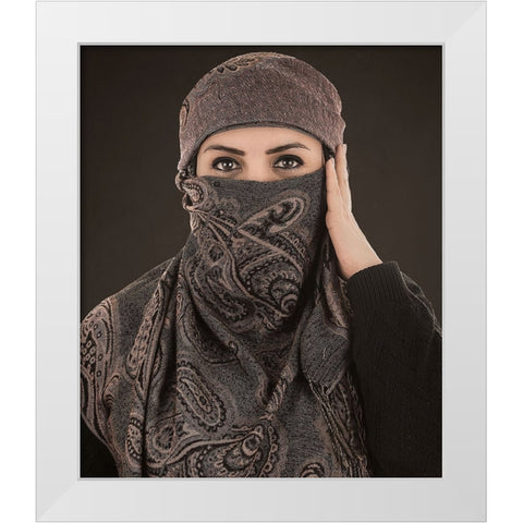 Arabian Eyes White Modern Wood Framed Art Print by Olwy, Moutaz