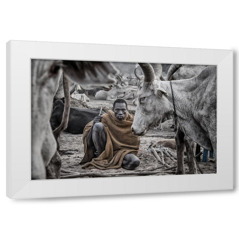In A Mundari Cattle Camp - South Sudan White Modern Wood Framed Art Print by Inazio Kuesta, Joxe