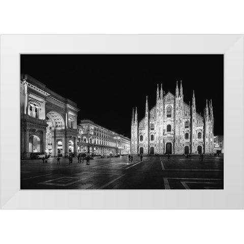 Milan By Night White Modern Wood Framed Art Print by Simons, L.