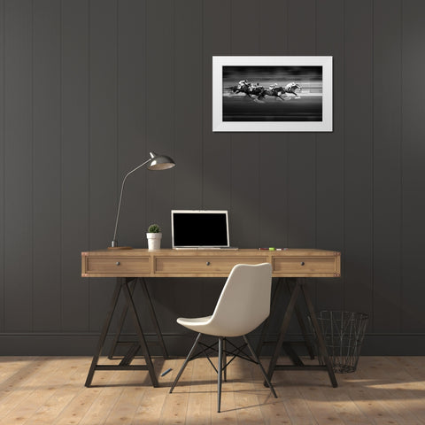 Horse Racing 3 White Modern Wood Framed Art Print by Zhou, Steven