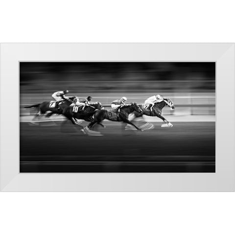 Horse Racing 3 White Modern Wood Framed Art Print by Zhou, Steven