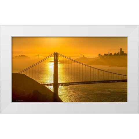Golden Gate Bridge Sunrise White Modern Wood Framed Art Print by Zhang, Annie