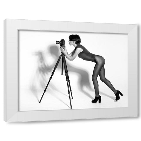 Curious Lady White Modern Wood Framed Art Print by Tejada, Cesar