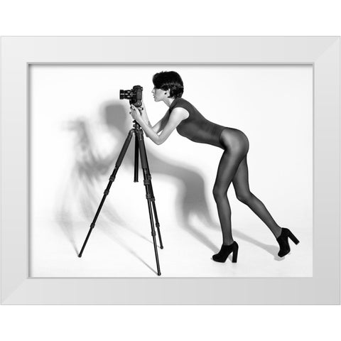 Curious Lady White Modern Wood Framed Art Print by Tejada, Cesar