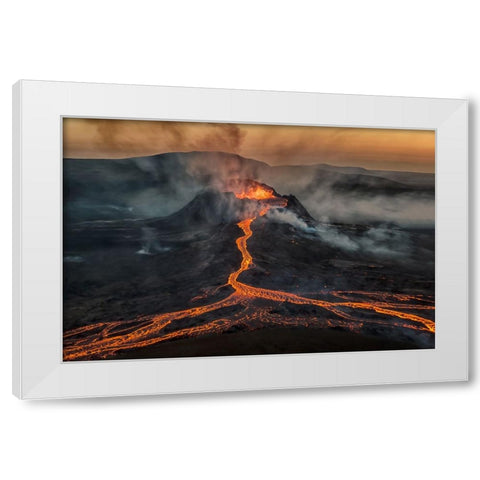 Volcano Eruption White Modern Wood Framed Art Print by Bian, James