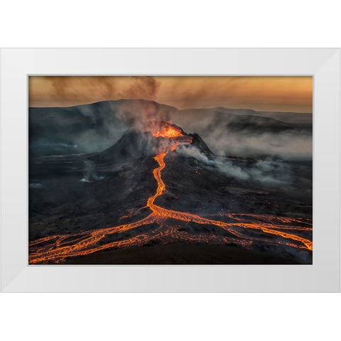 Volcano Eruption White Modern Wood Framed Art Print by Bian, James
