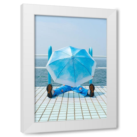 Blue White Modern Wood Framed Art Print by Aoyama, Koichi