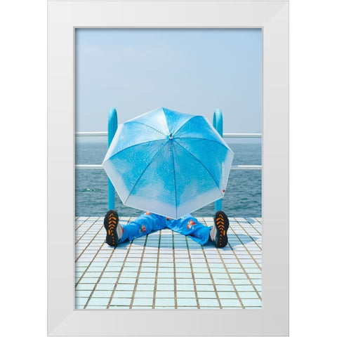 Blue White Modern Wood Framed Art Print by Aoyama, Koichi