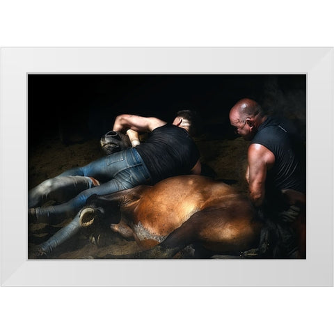 The Knock Down (A Rapa Das Bestas) White Modern Wood Framed Art Print by Pascual Buye, Santiago