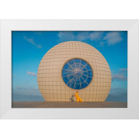 Yellow White Modern Wood Framed Art Print by Nitzan, Oshrit