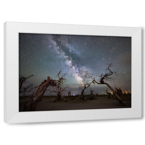 Galaxy Over A Dead Forest White Modern Wood Framed Art Print by Liao, Yuhan