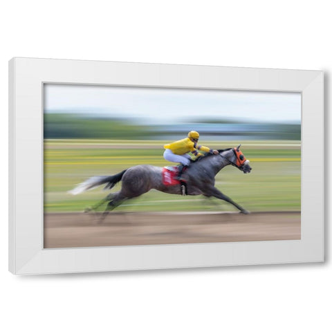Horse Racing White Modern Wood Framed Art Print by Little7