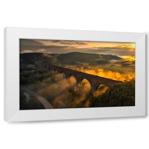 Viaduct Sunrise White Modern Wood Framed Art Print by Rong, Herbert