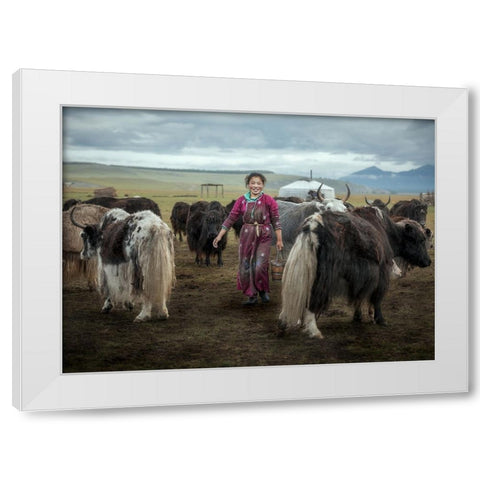 Happy Milking White Modern Wood Framed Art Print by Ma, Frank